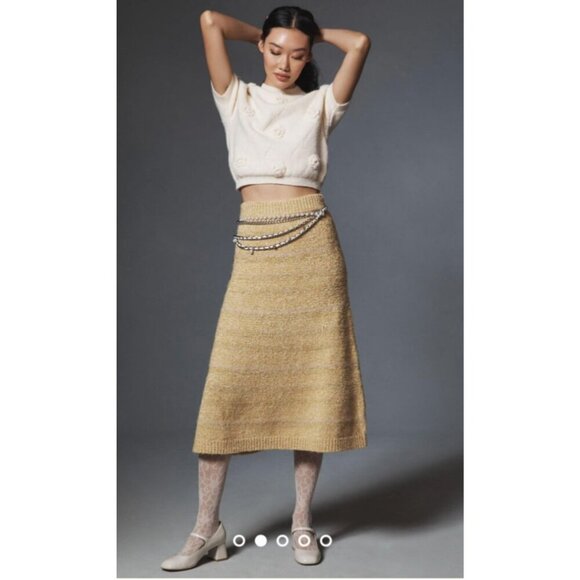 Mare Mare Mustard Yellow A line Knit Midi Skirt M - Picture 5 of 6